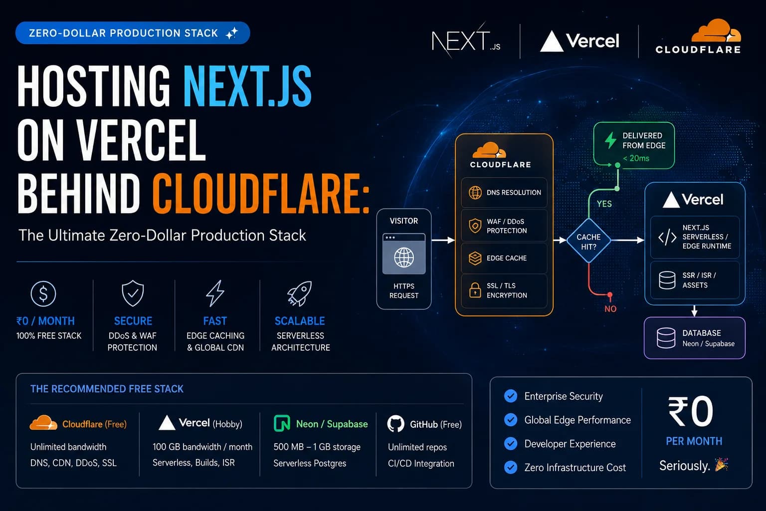 Hosting Next.js on Vercel behind Cloudflare: The Ultimate Zero-Dollar Production Stack